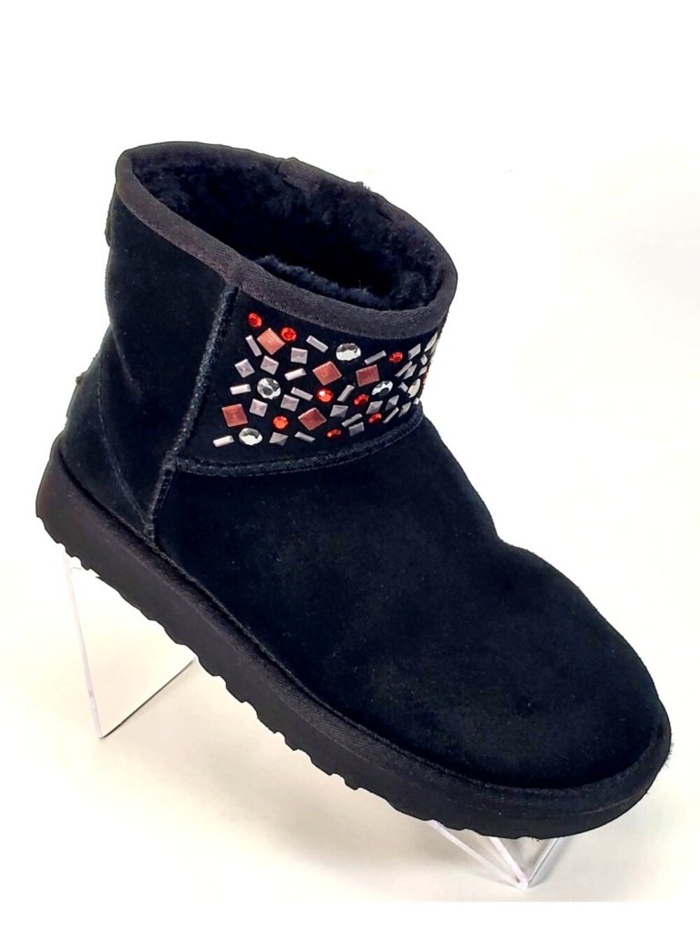 UGG Women's Black Suede Sheepskin Cristal Classic Mini II Stud Boots Size 5 1345 - Picture 13 of 14